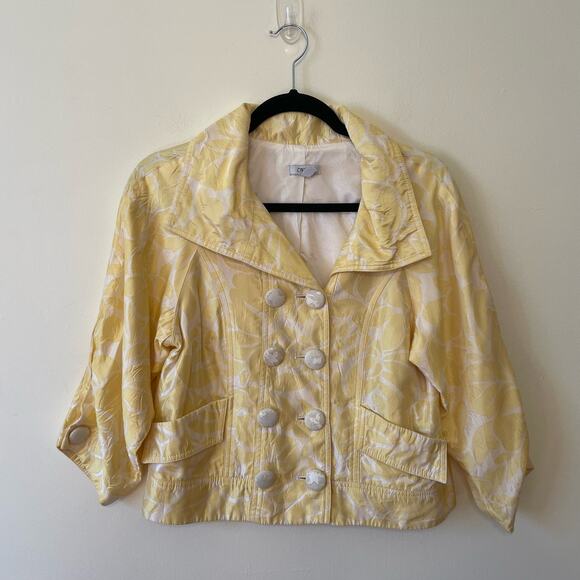 Cache S button up blazer business casual floral boho collared yellow tropical - Picture 1 of 7